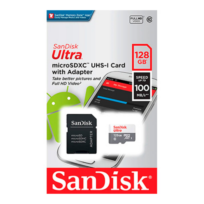 Cartão  de  memória classe 10 SANDISK 128GB  ( media de 30 dias de  gravação de  imagens  por movimento)